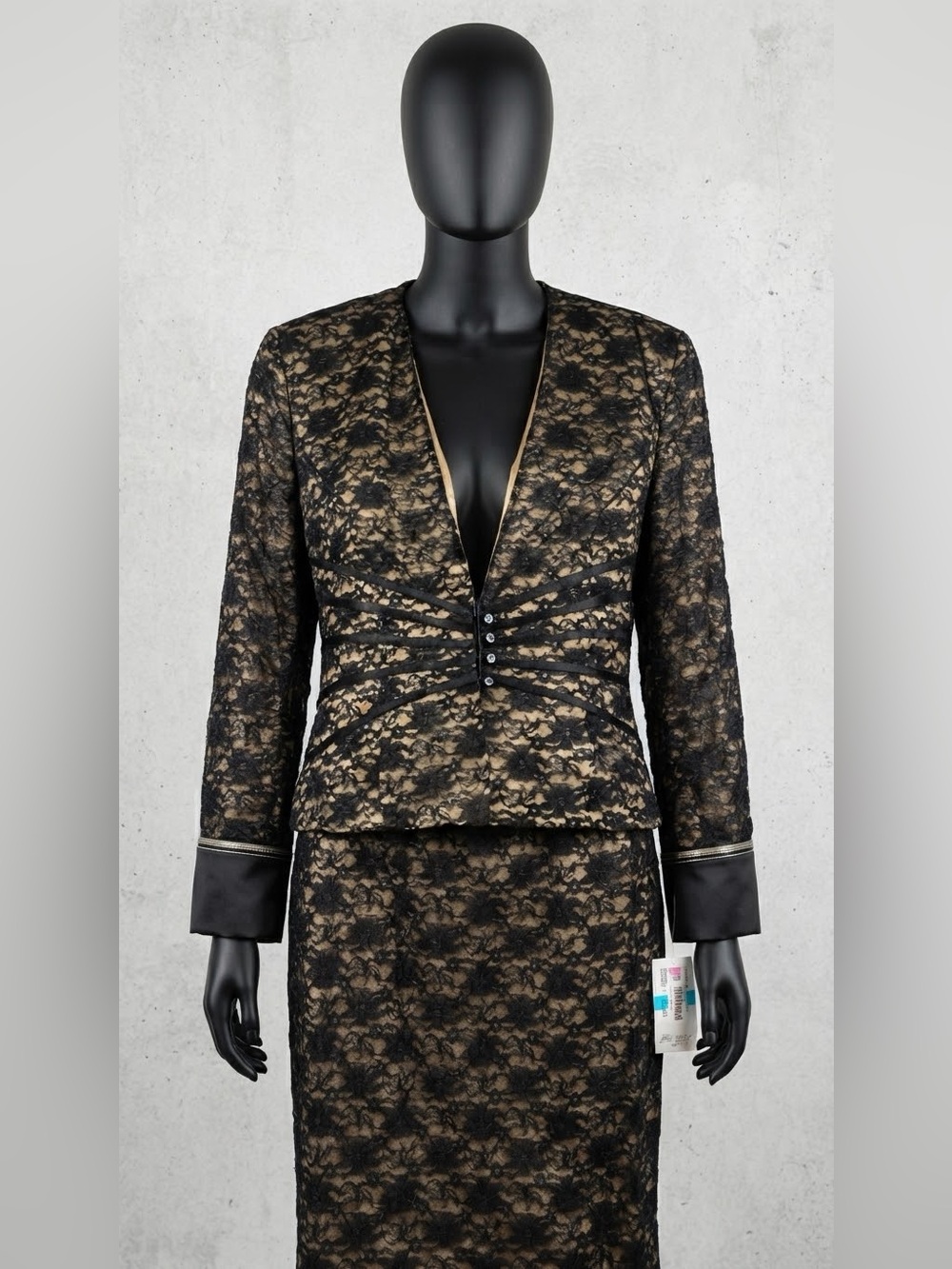 Jessica Howard Black Lace Jacket with Nude Underlay